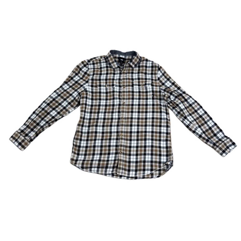 Vans Men's Casual Flannel Size L Black, White, and Brown